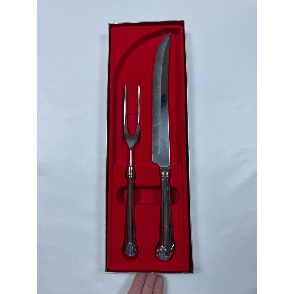 Carvel Hall Towle Stainless Steel Carving Knife and Fork Set USA with Box Silver